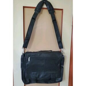 Black Nylon & Leather Messenger Briefcase Laptop Travel Bag